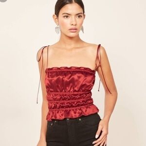Reformation Burgundy Satin Top